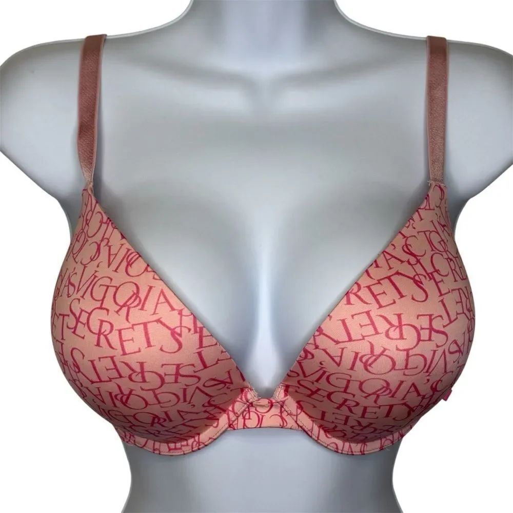 Victoria's Secret Logo Pink Push-up Bra Size 34DDD